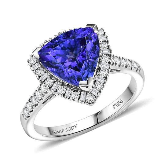 Rhapsody AAAA Tansanit, Weißer Diamant AGI zertifiziert Ring 950 Platin (Größe 17.00) ca. 3.62 ct