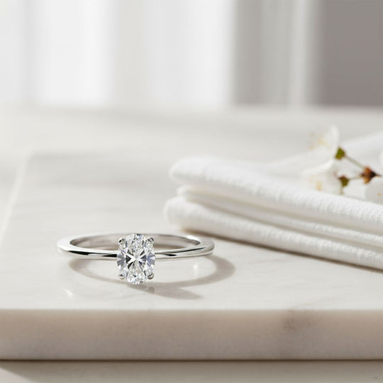 LUXURIANT DIAMOND - Lab Grown Diamant VS-EF Oval-Schliff Ring 925 Silber rhodiniert (Größe 17.00) ca. 0.50 ct