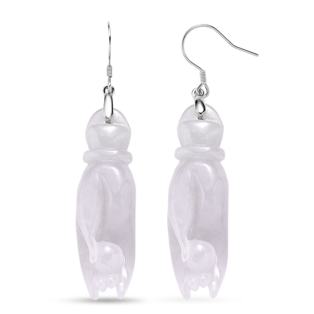 EXTREM SELTEN Natürliche Weiße Jade Ohrringe 925 Silber rhodiniert ca. 75.00 ct