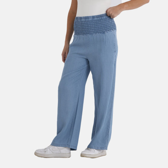 LA MAREY - Weite Beine Jeanshose mit Elastisch, Einheitsgröße passend für 36-44, Hellblau