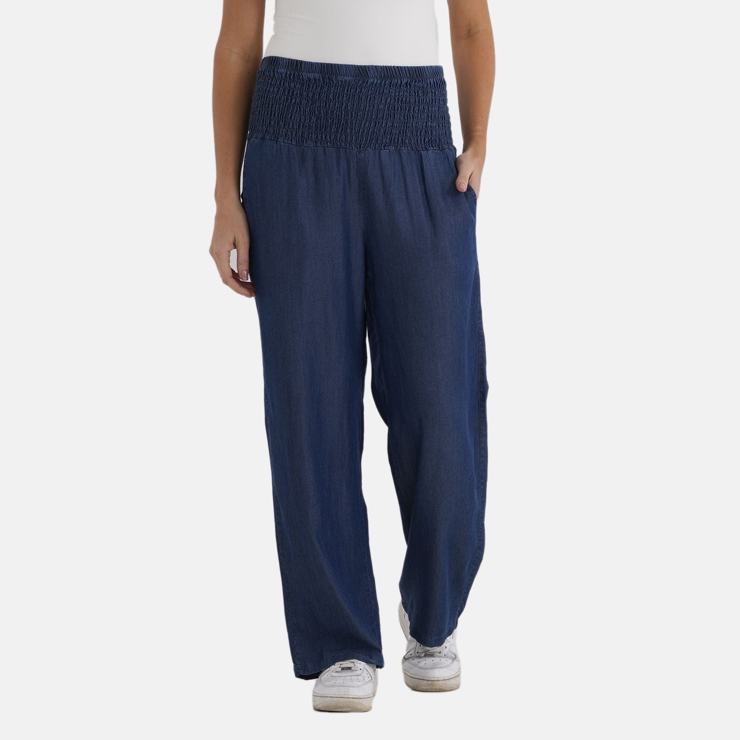 La Marey Elastic wide leg Denim trouser, Marineblau