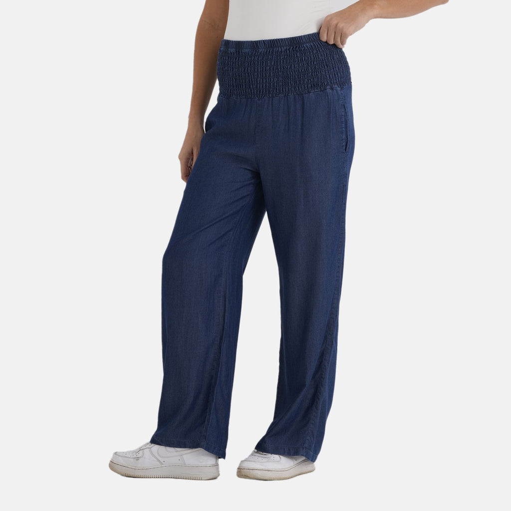 La Marey Elastic wide leg Denim trouser, Marineblau