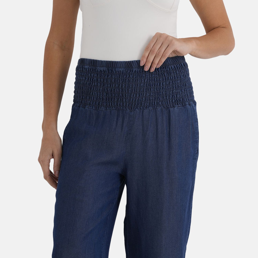 La Marey Elastic wide leg Denim trouser, Marineblau