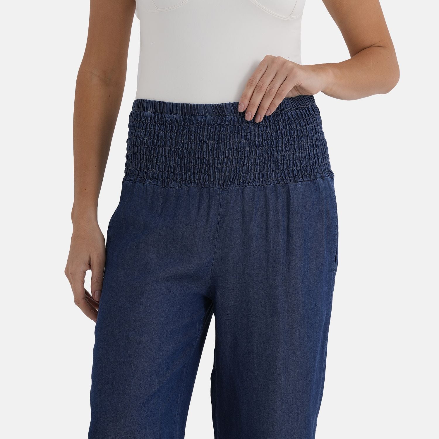La Marey Elastic wide leg Denim trouser, Marineblau