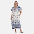 LA MAREY Kleid, Lang, Print, 125cm, Weiß-Blau