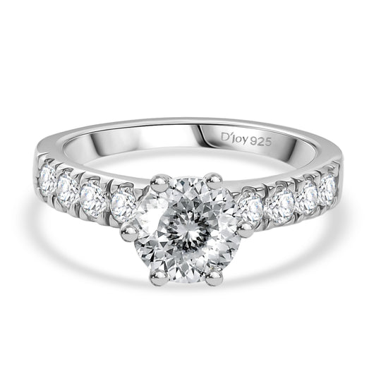 D'Joy 120 Facetten Moissanit Ring 925 Silber platiniert (Größe 19.00) ca. 1,67 ct