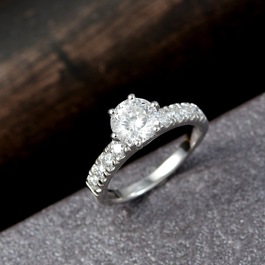 D'Joy 120 Facetten Moissanit Ring 925 Silber platiniert (Größe 19.00) ca. 1,67 ct