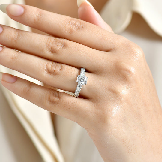 D'Joy 120 Facetten Moissanit Ring 925 Silber platiniert (Größe 19.00) ca. 1,67 ct