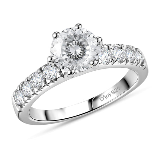 D'Joy 120 Facetten Moissanit Ring 925 Silber platiniert (Größe 19.00) ca. 1,67 ct