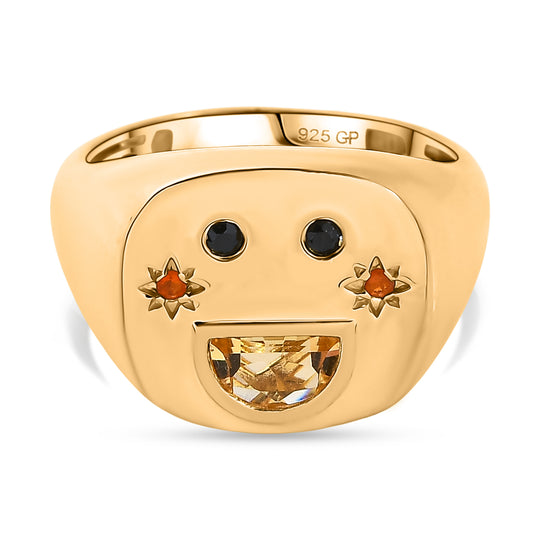 GP Celestial Kollektion - Citrin, Schwarzer Spinell Ring 925 Silber 750 Gelb Vergoldet (Größe 19.00) ca. 0.59 ct
