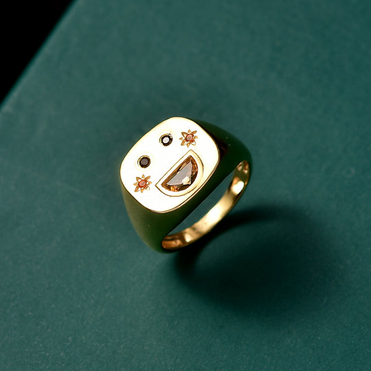 GP Celestial Kollektion - Citrin, Schwarzer Spinell Ring 925 Silber 750 Gelb Vergoldet (Größe 19.00) ca. 0.59 ct