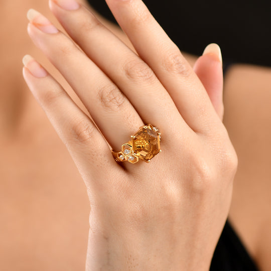 GP Trionfo Kollektion - Citrin, Weißer Zirkon Ring 925 Silber 750 Gelbgold Vermeil (Größe 21.00) ca. 7.38 ct