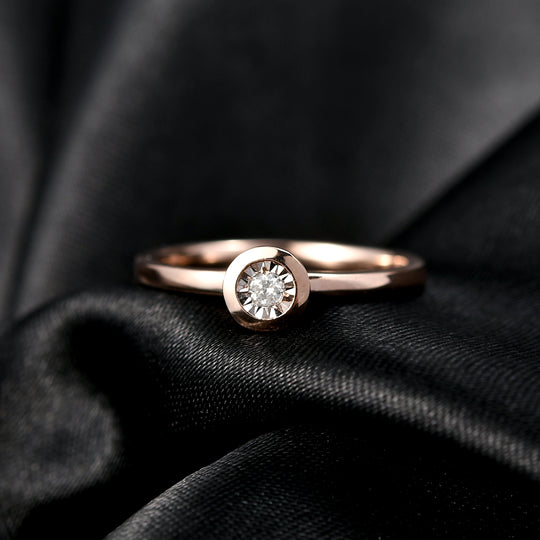 D'Joy Weißer Diamant Ring 925 Silber 750 Roségold Vermeil (Größe 20.00)