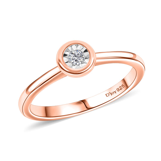 D'Joy Weißer Diamant Ring 925 Silber 750 Roségold Vermeil (Größe 20.00)