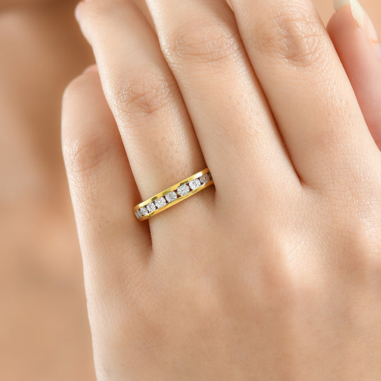 D'Joy Half Eternity Ring mit Diamantakzenten, 925 Silber 750 vergoldet