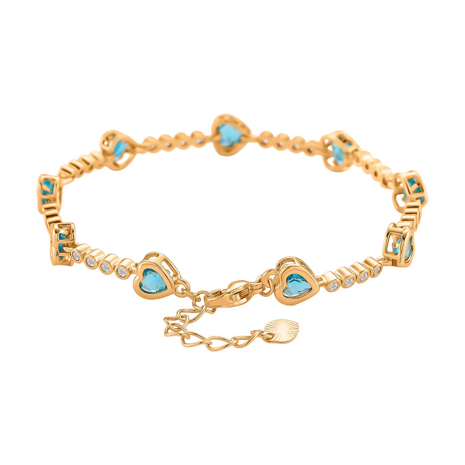 Blau Kristall Armband ca. 18.5 cm + 2.5 cm Extender, Nickelfreies Messing Vergoldet