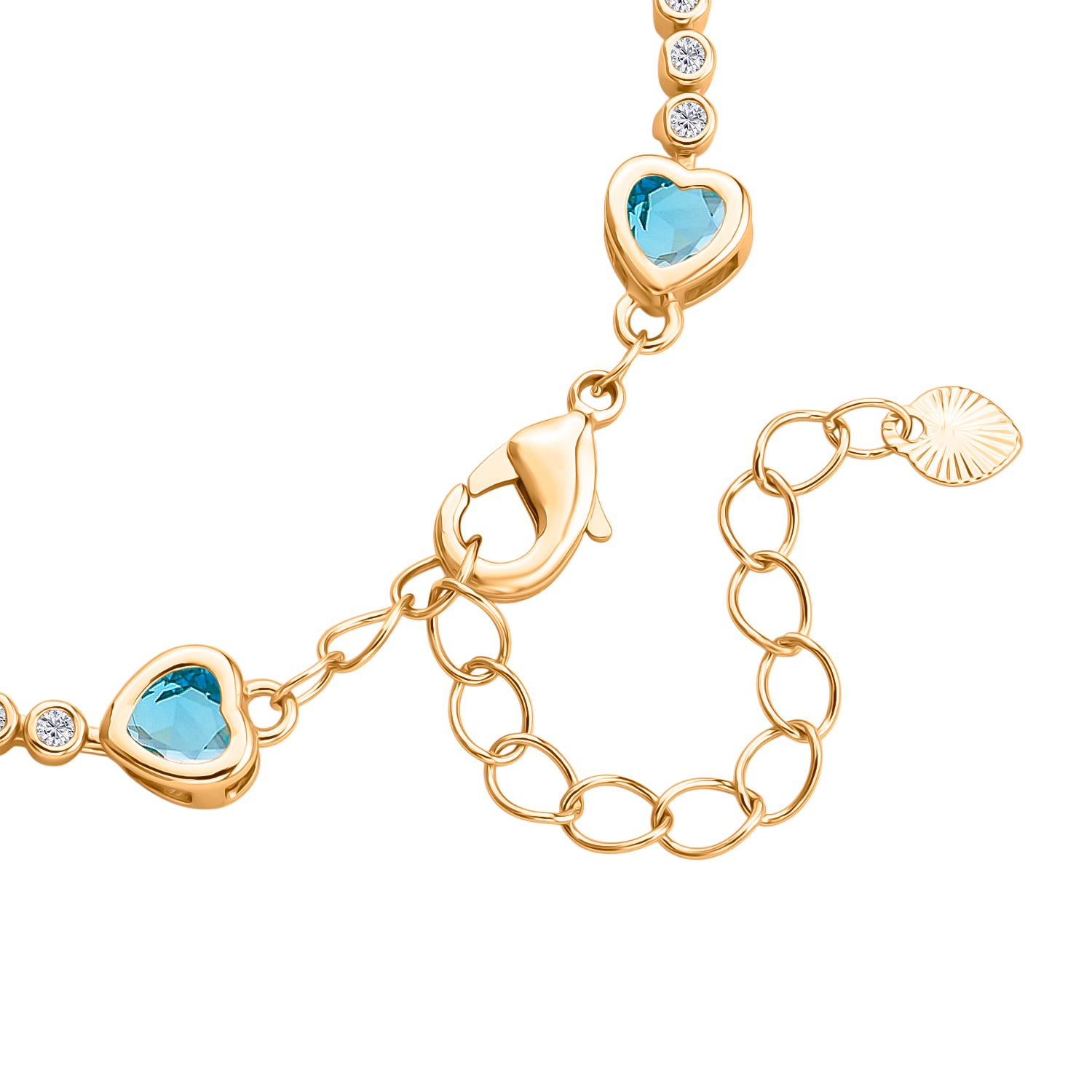 Blau Kristall Armband ca. 18.5 cm + 2.5 cm Extender, Nickelfreies Messing Vergoldet