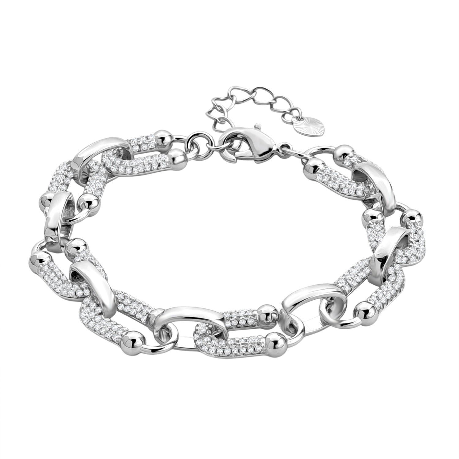Weißer Zirkonia Armband ca. 18 cm + 2.5 cm Extender, Nickelfreies Messing