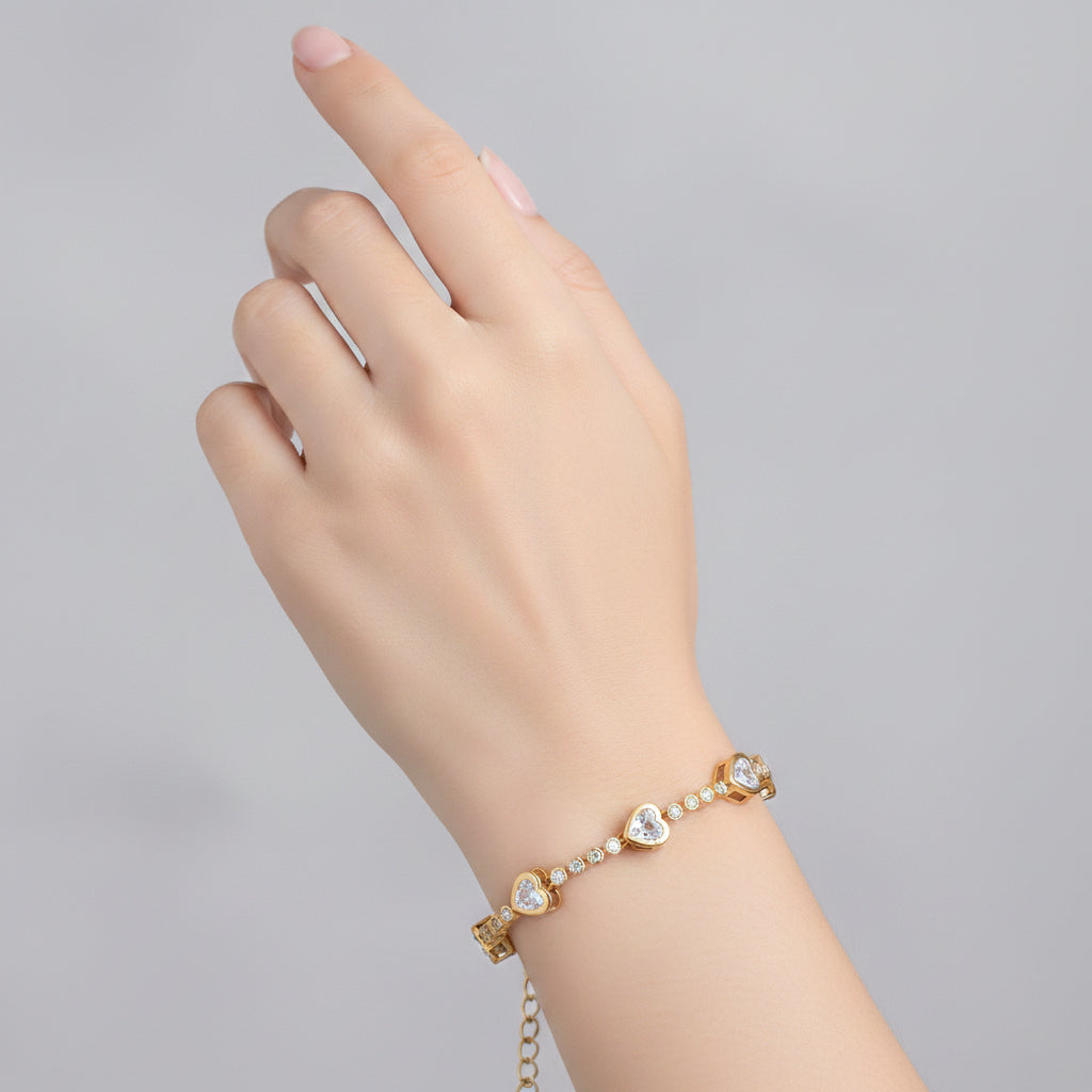 Weißer Kristall Armband ca. 18.5 cm + 2.5 cm Extender, Nickelfreies Messing Vergoldet