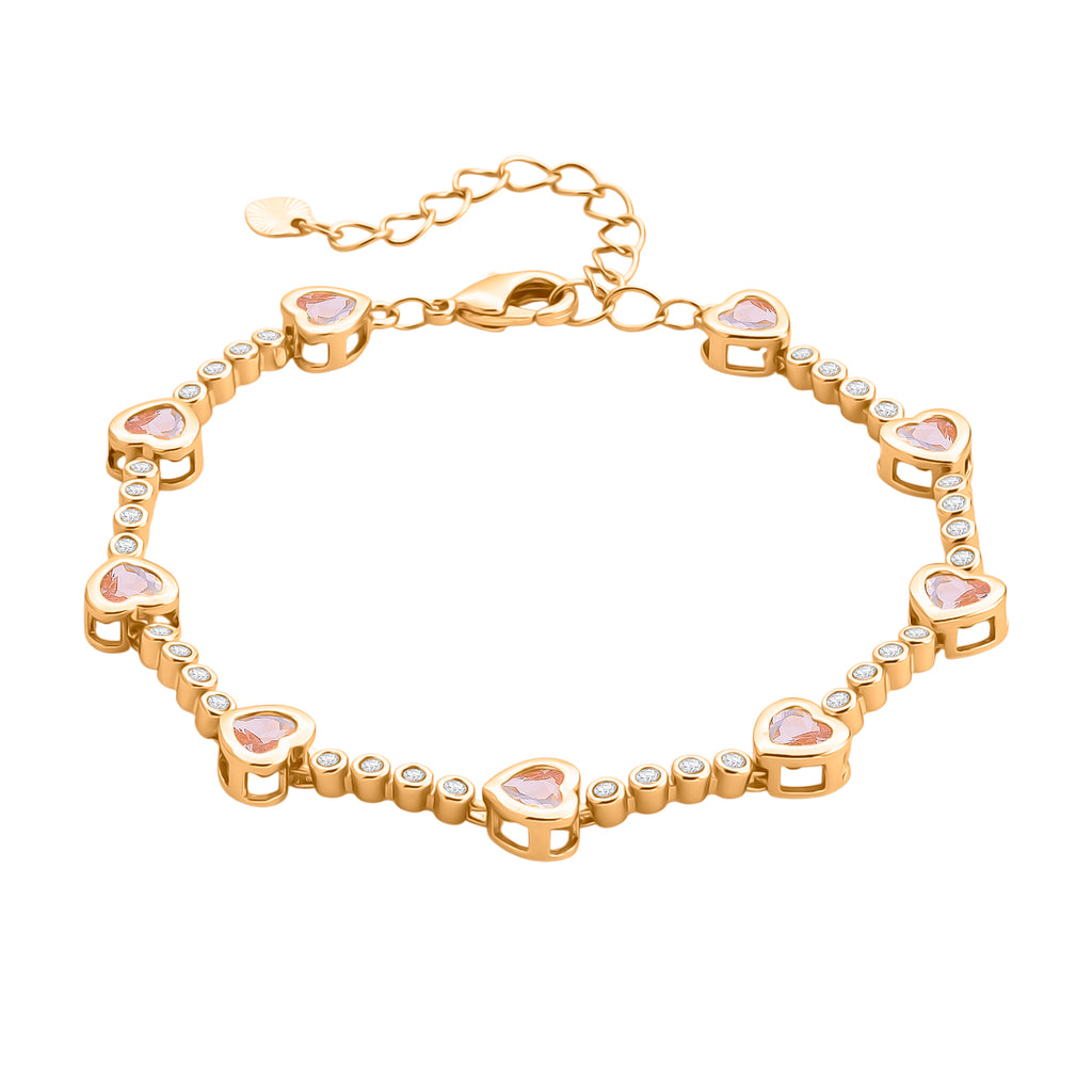 Rosa Kristall Armband ca. 18.5 cm + 2.5 cm Extender, Nickelfreies Messing Vergoldet