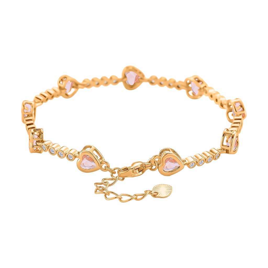 Rosa Kristall Armband ca. 18.5 cm + 2.5 cm Extender, Nickelfreies Messing Vergoldet