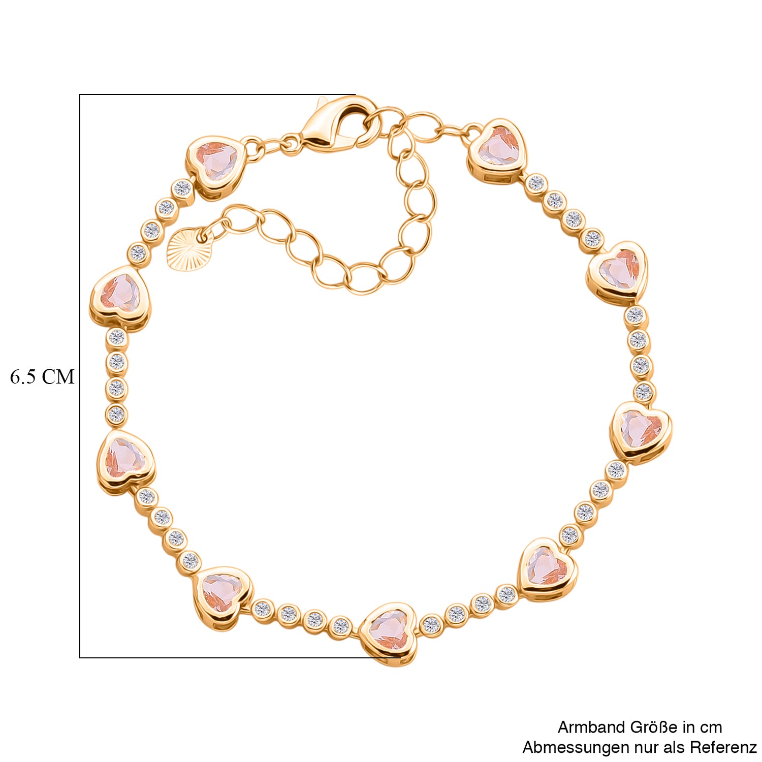 Rosa Kristall Armband ca. 18.5 cm + 2.5 cm Extender, Nickelfreies Messing Vergoldet