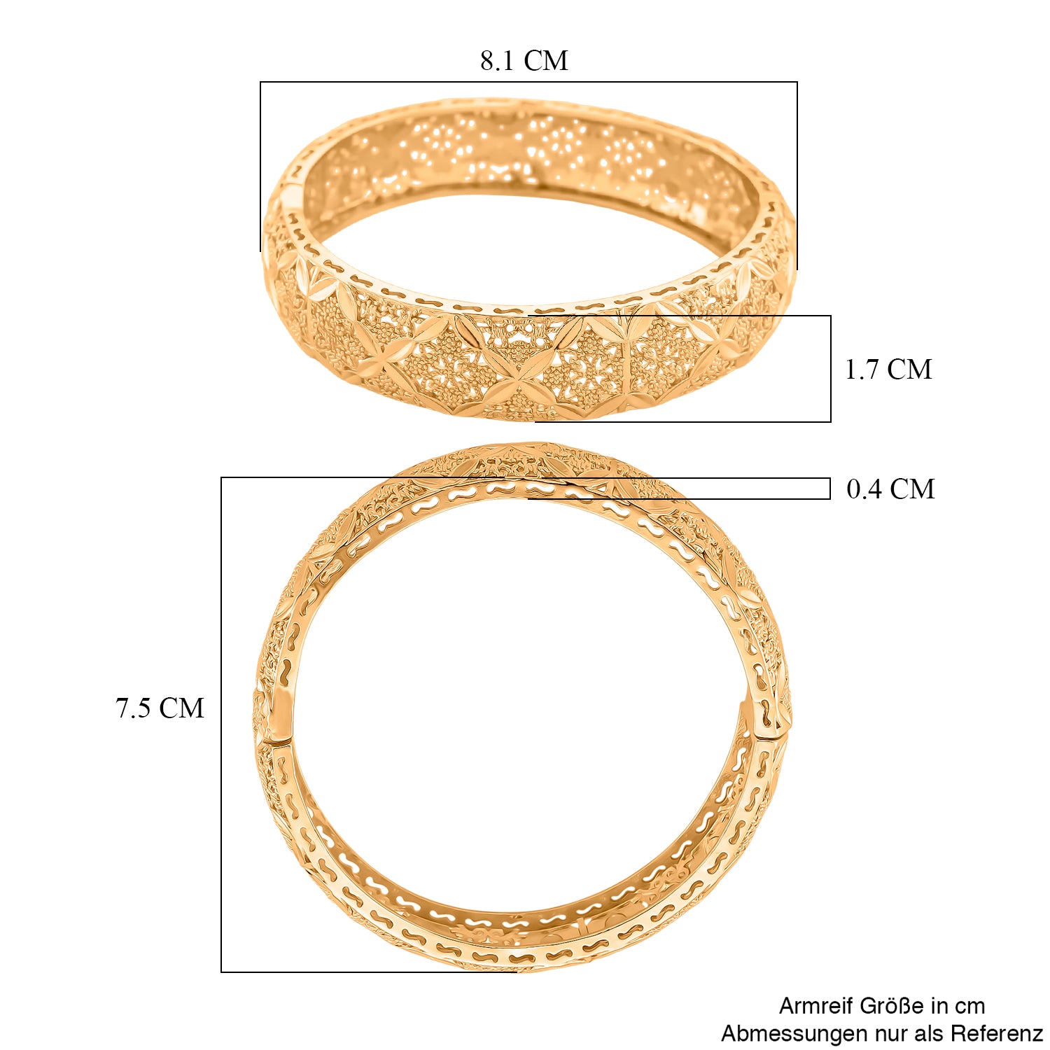 GOLD-LOOKS Marrakesh Geometrischer Design Armreif, Nickelfreies Messing, ca. 19 cm ca. 28,40g