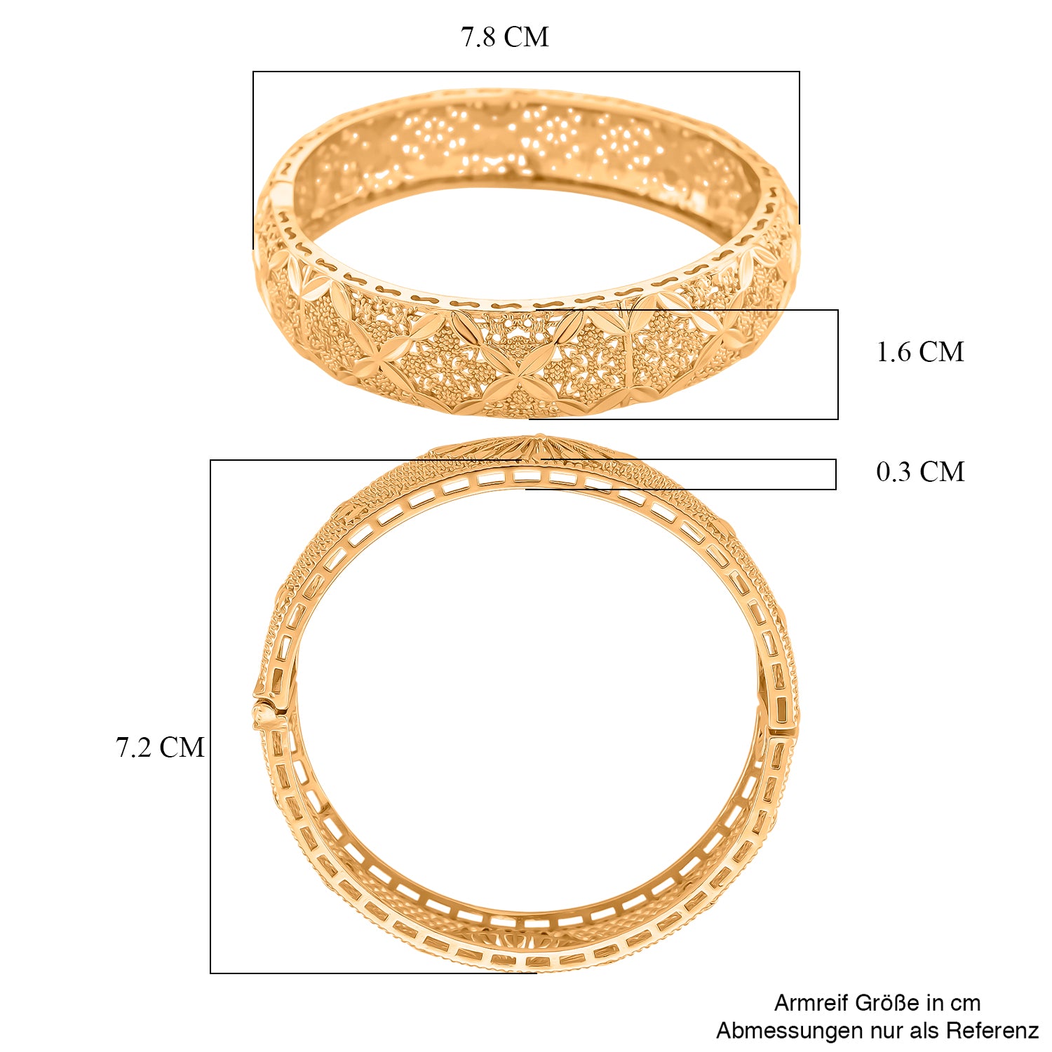GOLD-LOOKS Pfauen-inspiriertes Design Armreif, Nickelfreies Messing, ca. 19 cm ca. 23,60g