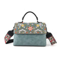 Florale Kunstprint Crossbody-Tasche mit gemustertem Schulterriemen, 29 x 11 x 21 cm, Petrol