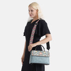 Florale Kunstprint Crossbody-Tasche mit gemustertem Schulterriemen, 29 x 11 x 21 cm, Petrol