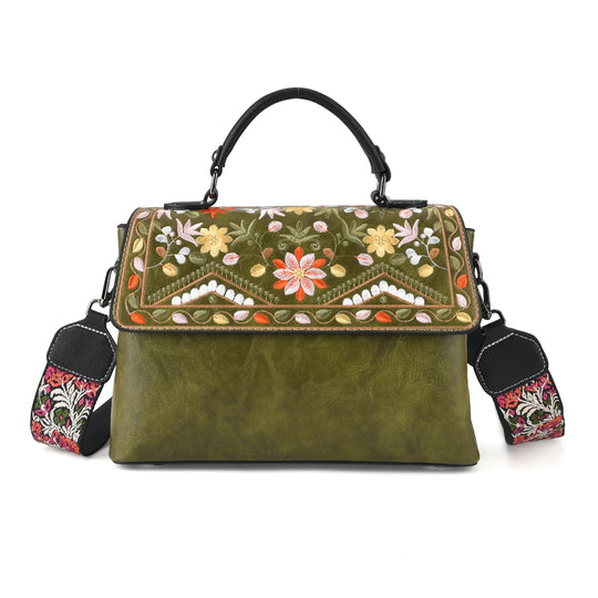 Florale Kunstprint Crossbody-Tasche mit gemustertem Schulterriemen, 29 x 11 x 21 cm, Elfenbein
