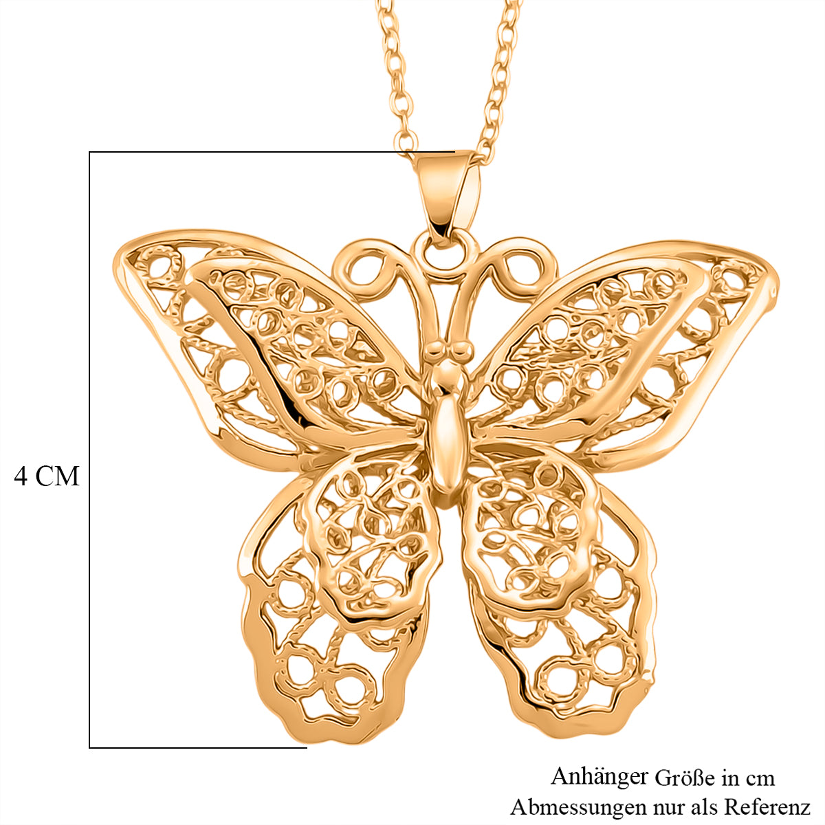 GOLD LOOKS - Schmetterling Halskette, Nickelfreies Messing, ca. 50 cm + 5 cm Extender, ca. 9,20g