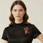 Rote Emaille Drachen Brosche mit Gold Optik