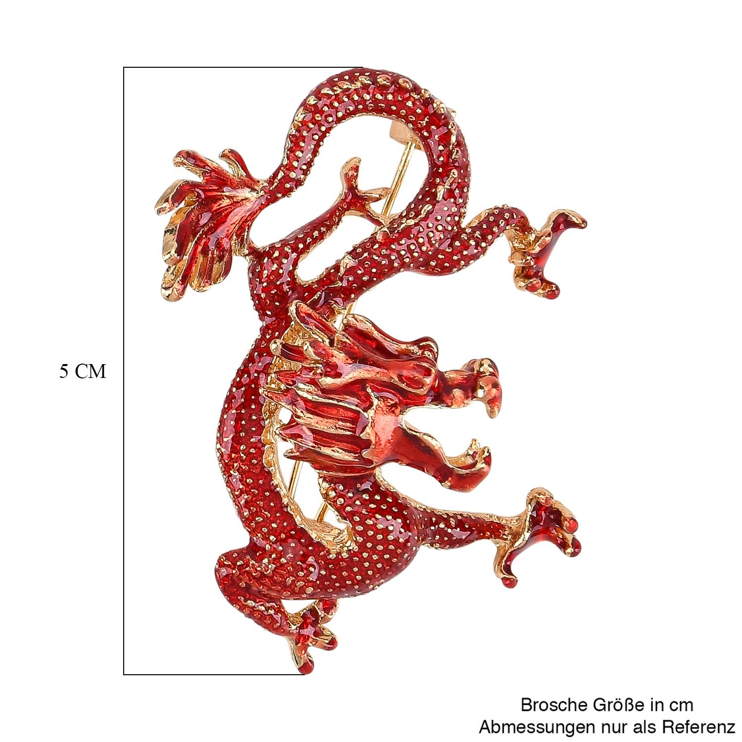 Rote Emaille Drachen Brosche mit Gold Optik