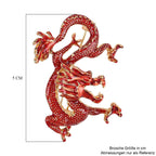 Rote Emaille Drachen Brosche mit Gold Optik
