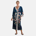 LA MAREY Kimono, Vogel- und Blumenprint, 128cm, Blau