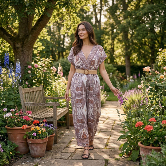 LA MAREY Jumpsuit, mit Gürtel, 136 cm Länge, 65 cm Brustweite, passend für EU 36-42, Grün