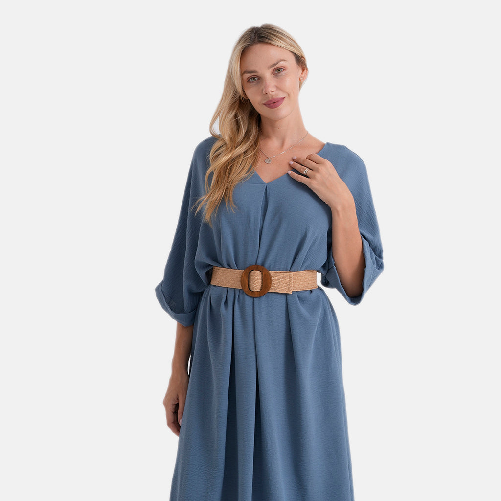 LA MAREY Gewebte Tunika mit Gürtel, Einheitsgröße, Blau