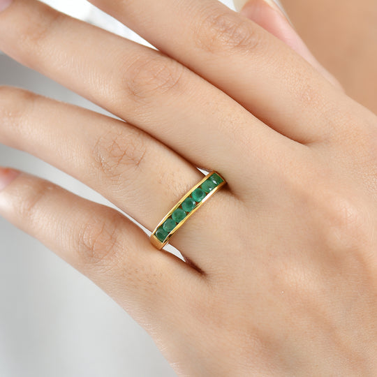 D'Joy AA Smaragd Ring 925 Silber 750 Gelb Vergoldet (Größe 19.00) ca. 0,80 ct