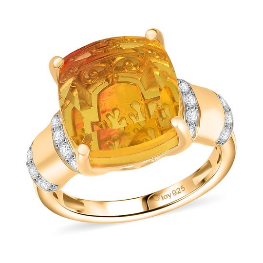 D'Joy - Feuerlinien-Design Sphaleros Quarz, Weißer Zirkon Ring 925 Silber Gelbgold Vermeil (Größe 18.00) ca. 9.12 ct