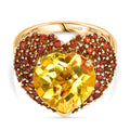 D'Joy - Sonnenfeuer-Heart-Design Sphaleros Quarz-Triplette, Mosambik Granat Ring 925 Silber 750 Gelbgold Vermeil (Größe 17.00) ca. 7.98 ct