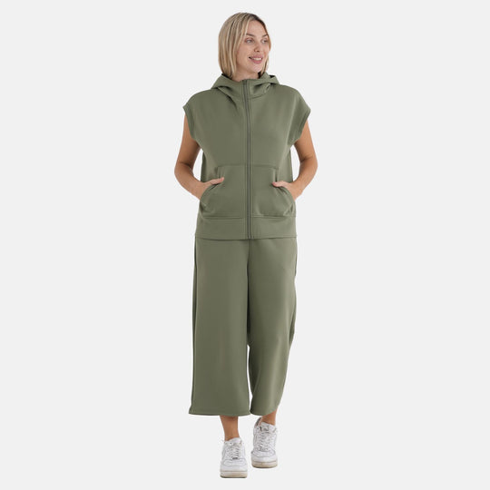 LA MAREY 2er Set Strickanzug Oberteil und Hose S/M grün