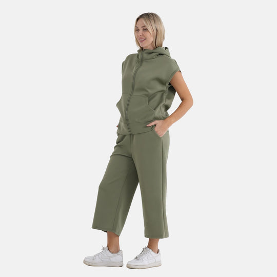 LA MAREY 2er Set Strickanzug Oberteil und Hose S/M grün