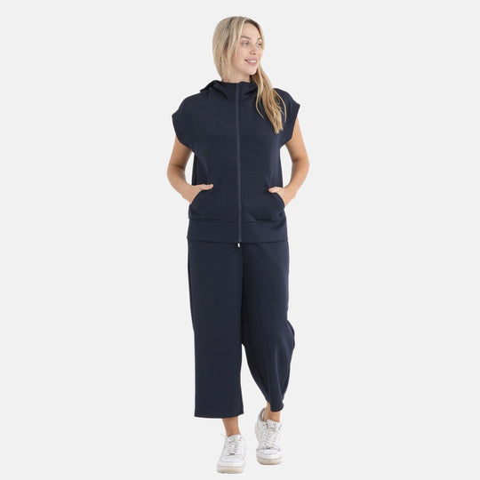 LA MAREY 2er Set Strickanzug Oberteil und Hose L/XL Marine Blau