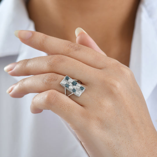 GP Italienische Garten Kollektion - Kanchanaburi Blauer Saphir, Blauer Diamant Ring 925 Silber rhodiniert (Größe 19.00) ca. 0.25 ct