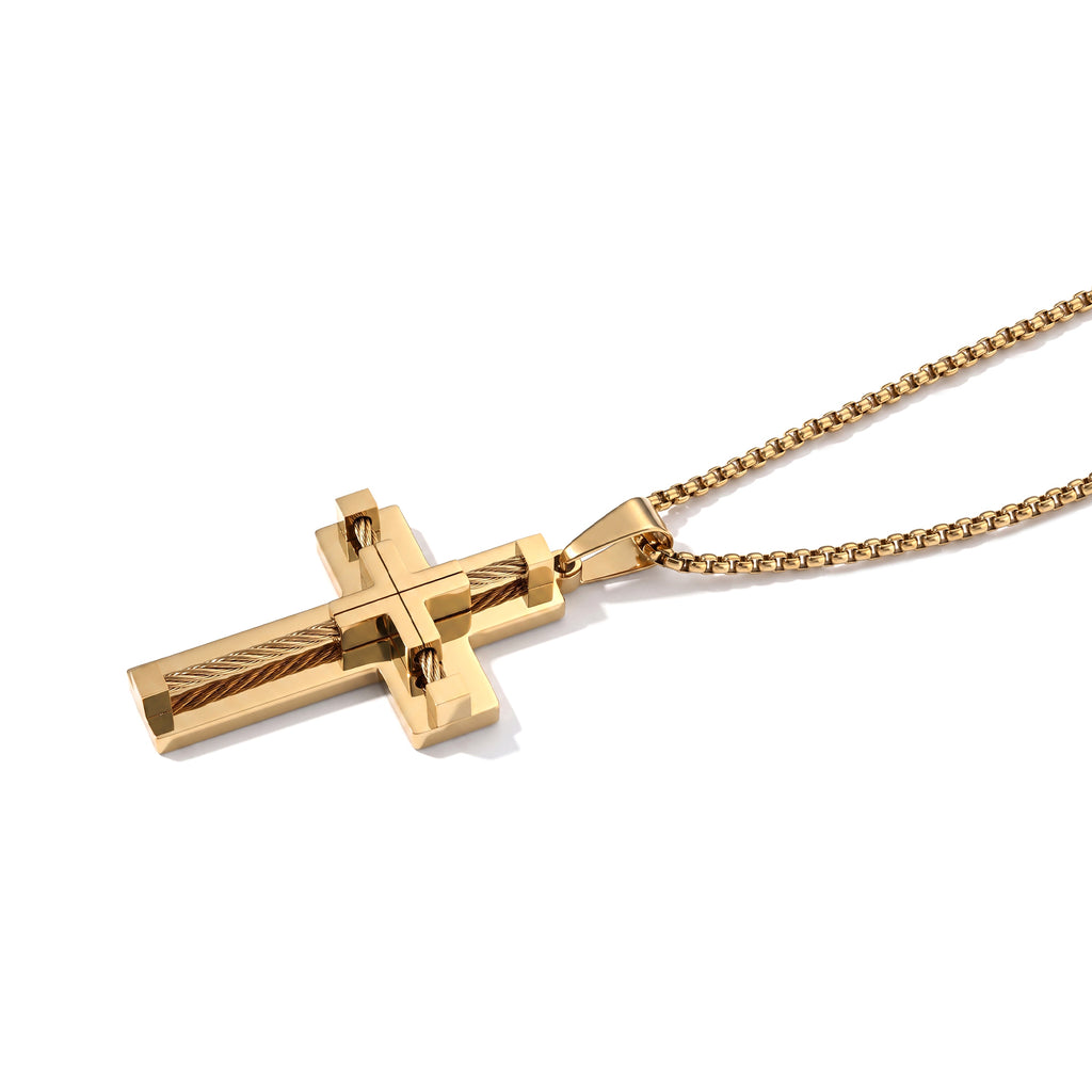 Kreuzdesign Anhänger mit Kette, 316L Edelstahl IP-Gelbgoldbeschichtung, ca. 59,5 cm, Goldfarben