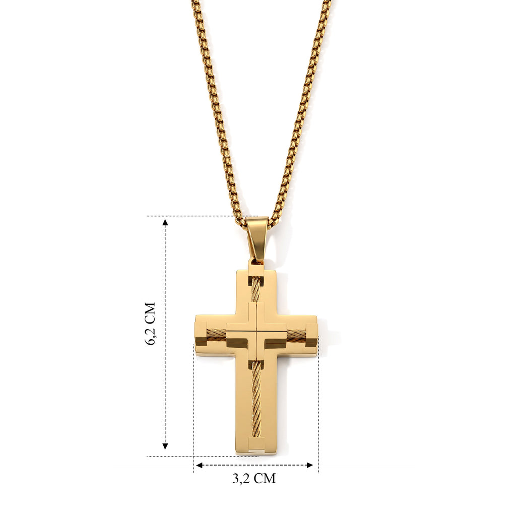 Kreuzdesign Anhänger mit Kette, 316L Edelstahl IP-Gelbgoldbeschichtung, ca. 59,5 cm, Goldfarben