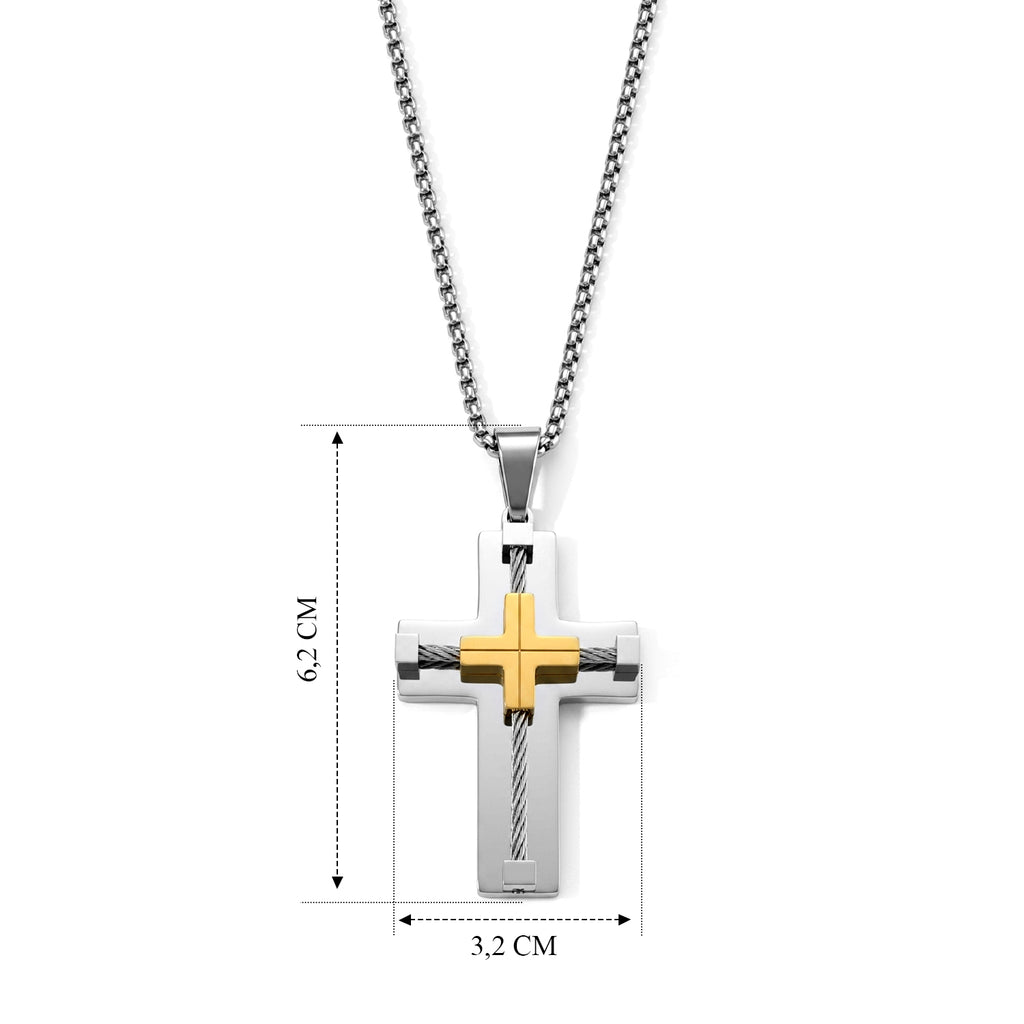 Kreuzdesign Anhänger mit Kette, 316L Edelstahl Bicolor, ca. 59,5 cm, Bicolor