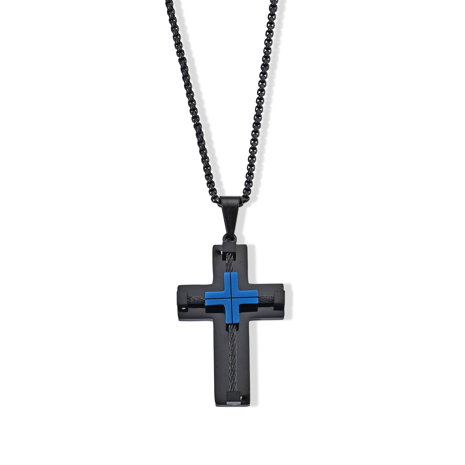 Kreuzdesign Anhänger mit Kette, 316L Edelstahl IP-Schwarz-Plattierung, ca. 59,5 cm, Schwarz