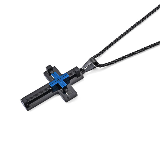 Kreuzdesign Anhänger mit Kette, 316L Edelstahl IP-Schwarz-Plattierung, ca. 59,5 cm, Schwarz